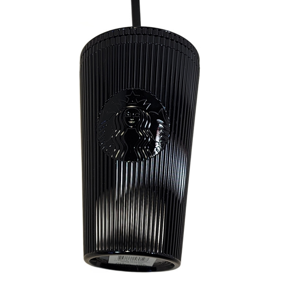 Starbucks Glossy Black Ribbed Tumbler Starbucks 2024 Black Pleated Metallic Core